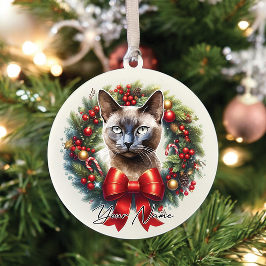 Personalised Burmese Cat Christmas Wreath - Hanging Bauble Decoration