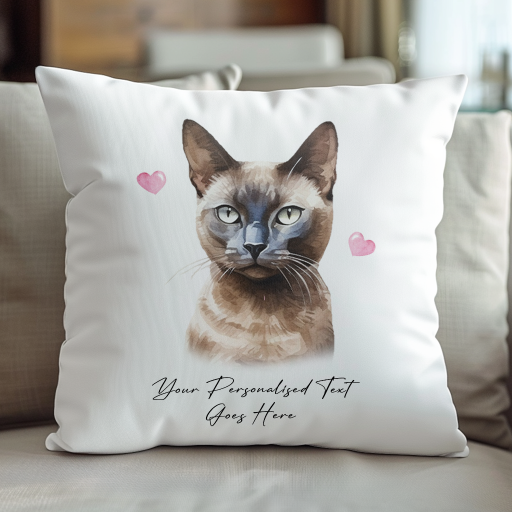 Personalised Burmese Cat Love Hearts - Cushion Cover Gift