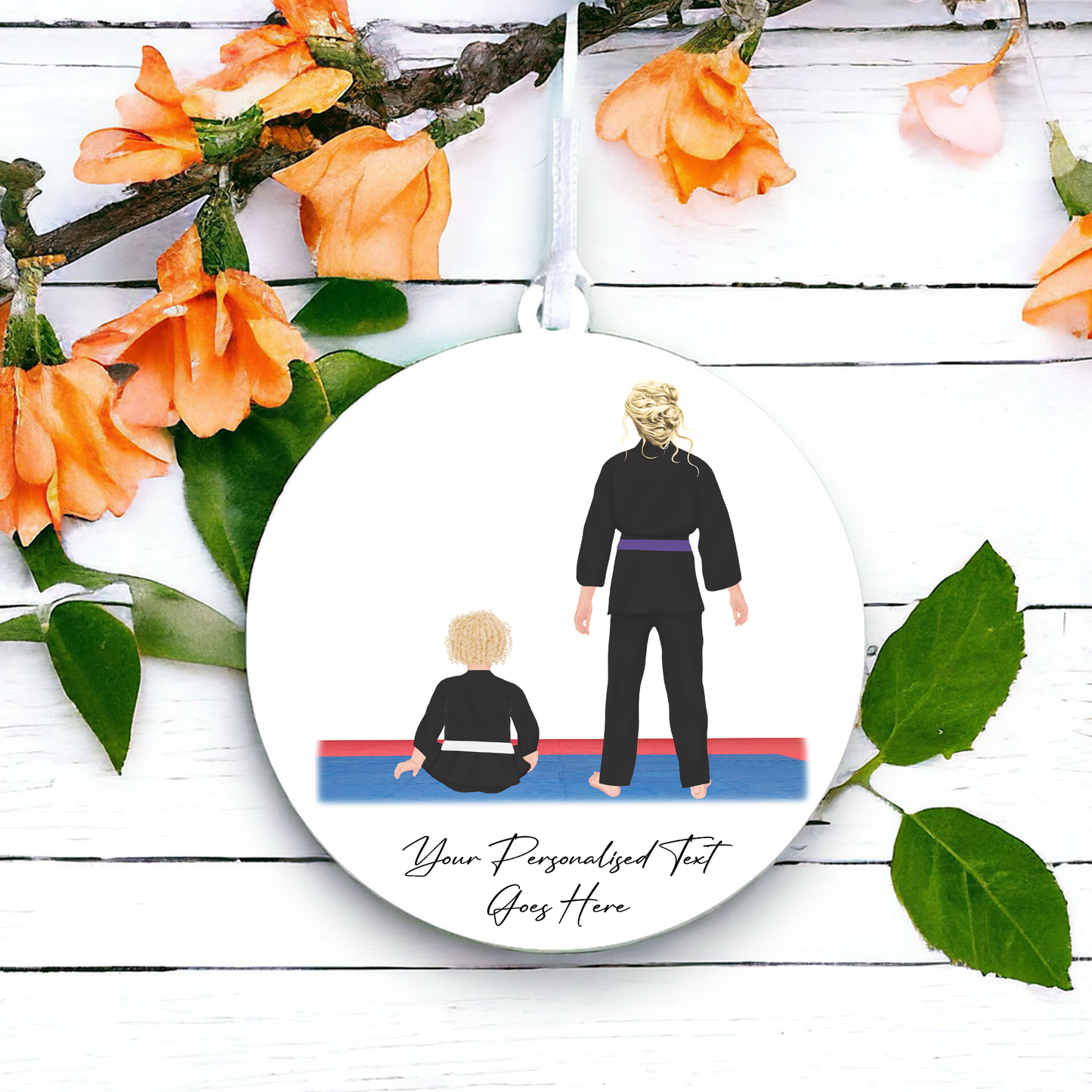 Personalised Karate, Judo, Ju Jitsu, Taekwondo Martial Arts Gi Creator - Hanging Decoration - 2 People