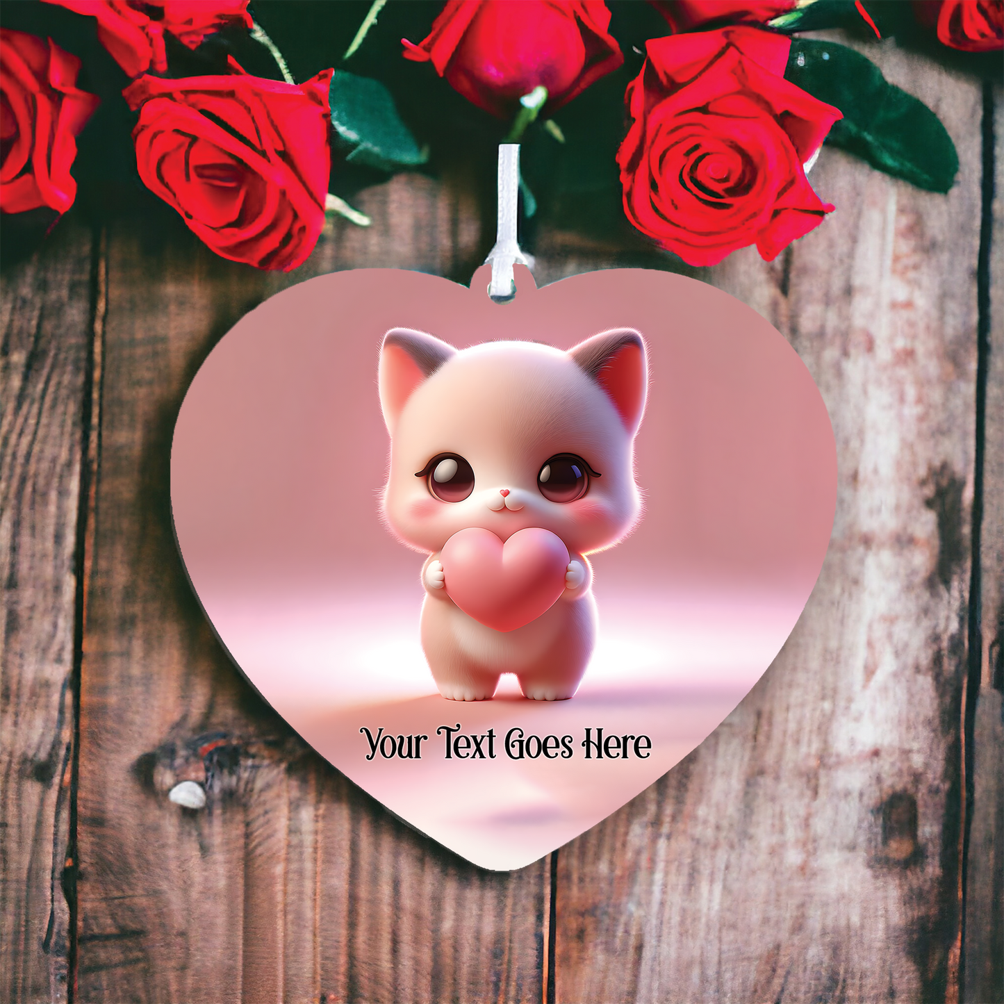 Personalised Cute Cat Heart Decoration