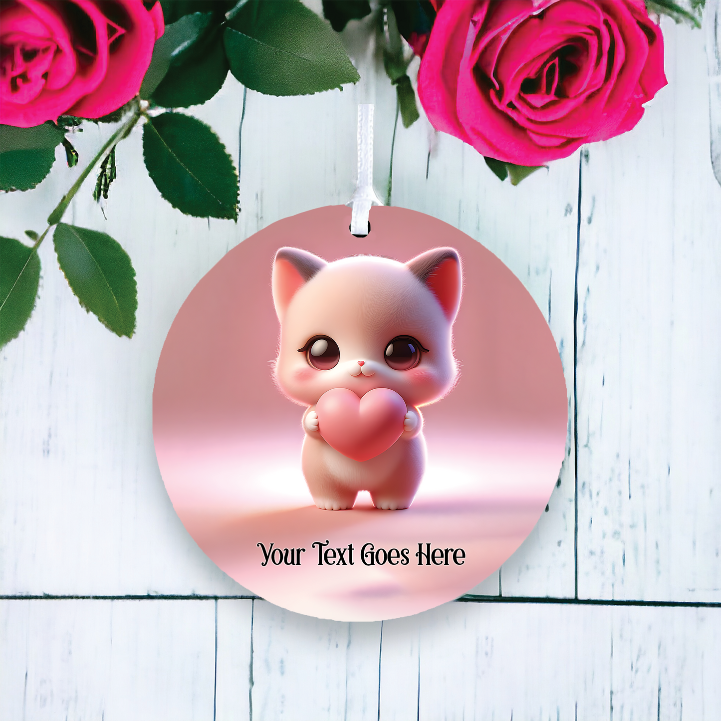 Personalised Cute Cat Heart Decoration