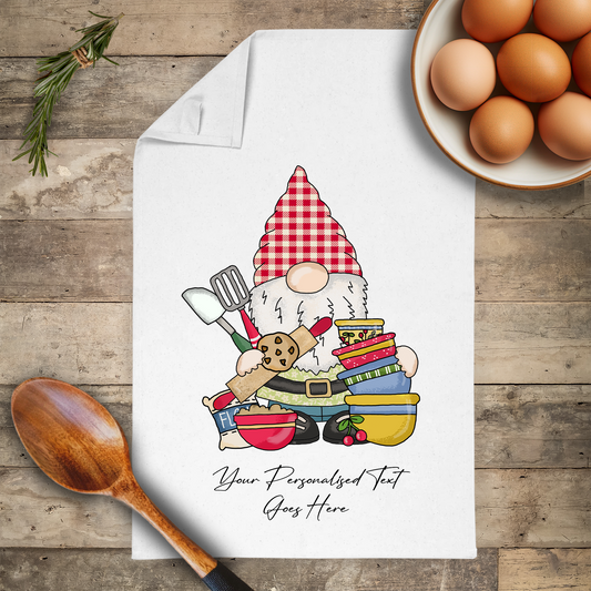 Personalised Baking Gonk Gnome Tea Towel