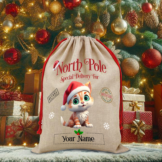 Personalised Cat North Pole Santa Sack