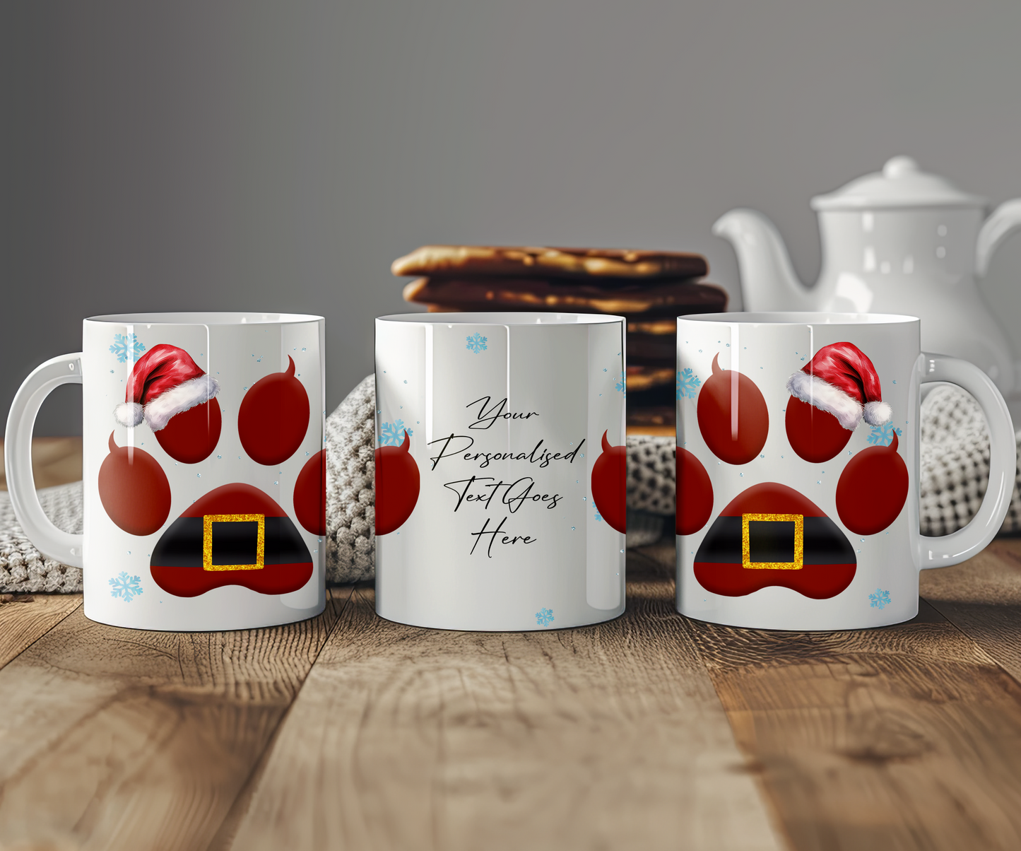 Personalised Christmas Cat Paw - Santa Theme - Gift Mug