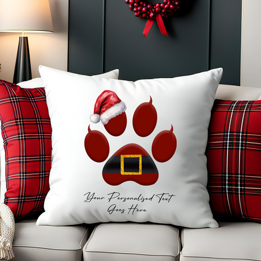 Personalised Christmas Cat Paw - Santa Theme - Cushion Cover Gift