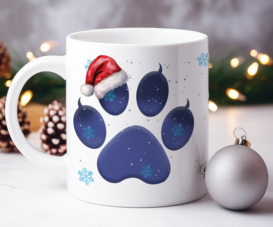 Personalised Christmas Cat Paw - Snow Theme - Gift Mug