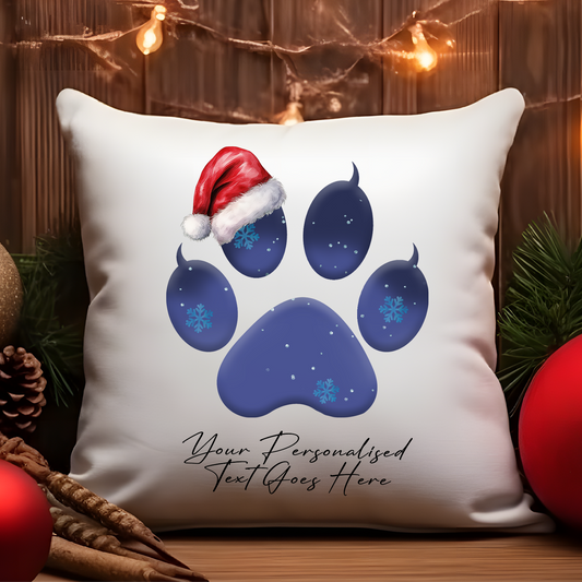 Personalised Christmas Cat Paw - Snow Theme - Cushion Cover Gift