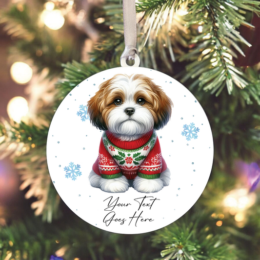 A Personalised Cavachon Christmas Jumper Dog Hanging Bauble Decoration