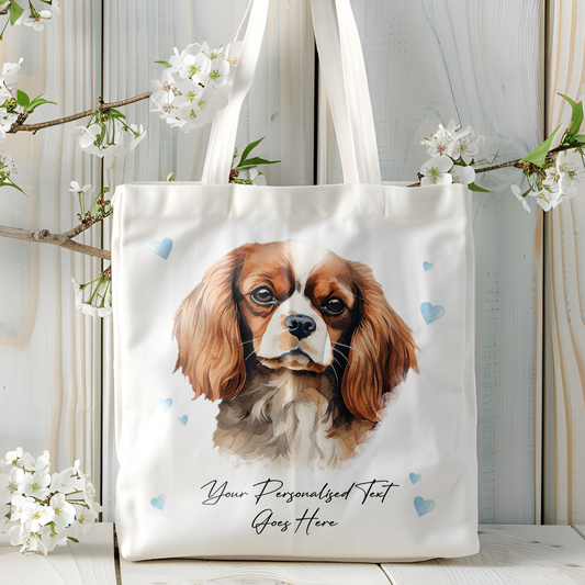 Personalised Dog Love Hearts Cavalier King Charles Spaniel Tote Bag