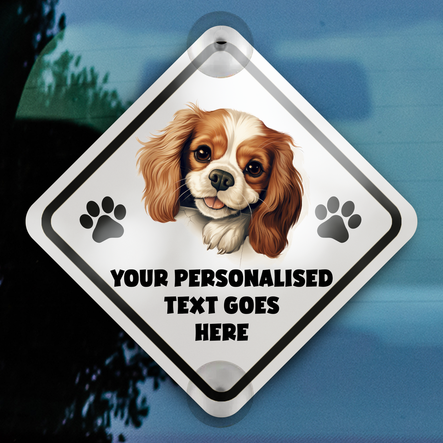 Personalised Dog On Board Car Window Sign - Cavalier King Charles Spaniel