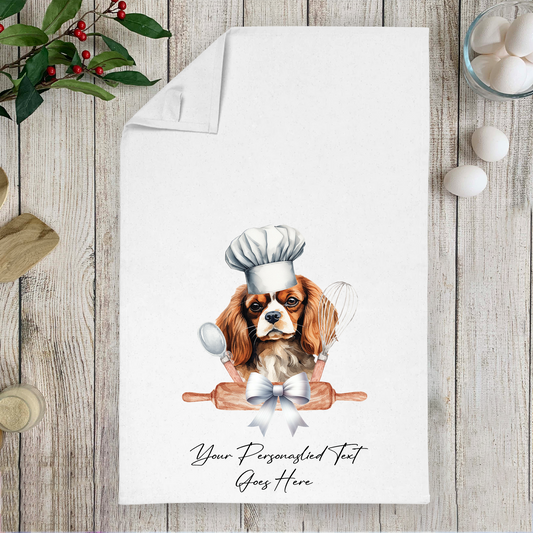 Personalised Dog In Chef Hat Gift Tea Towel - Cavalier King Charles Spaniel