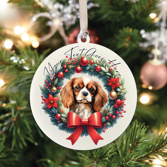 Personalised King Charles Spaniel Dog Christmas Wreath - Hanging Bauble Decoration