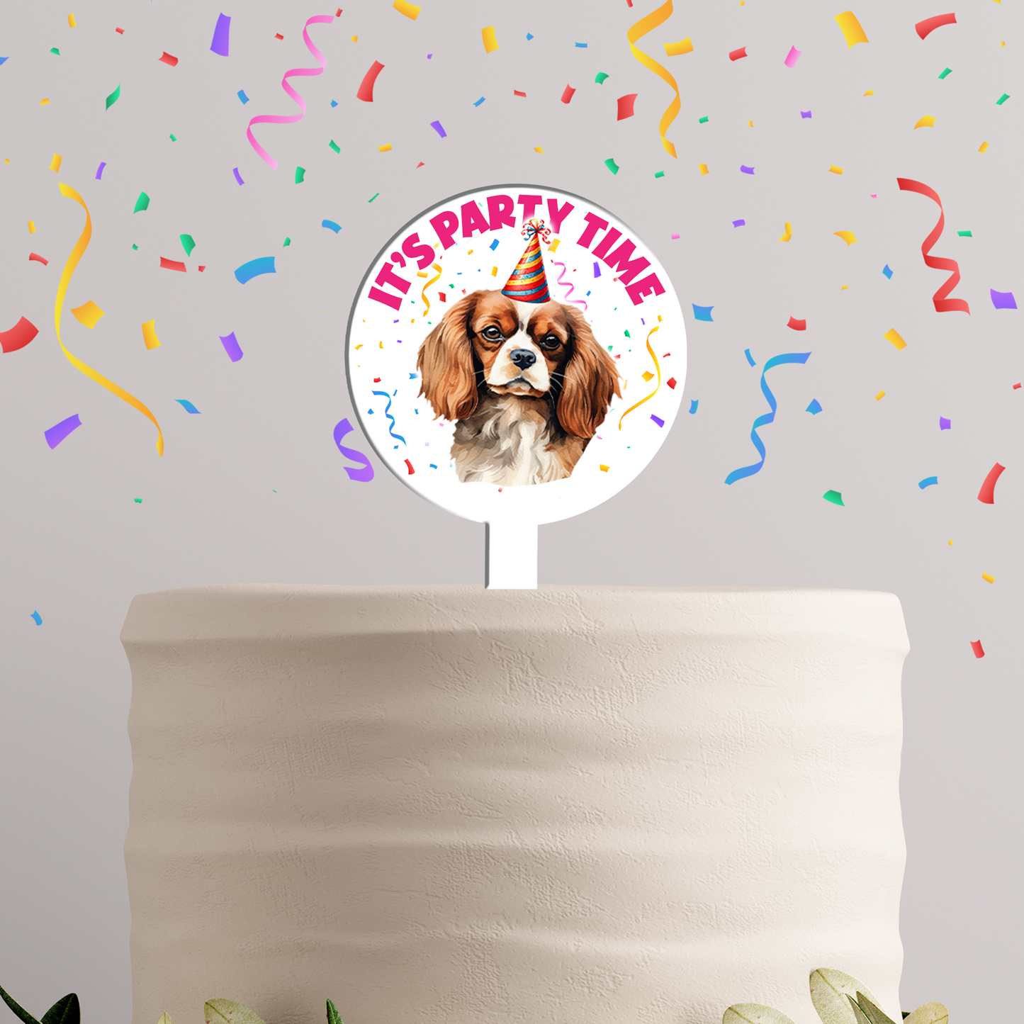 Personalised Dog Party Hat Cake Topper - Cavalier King Charles Spaniel