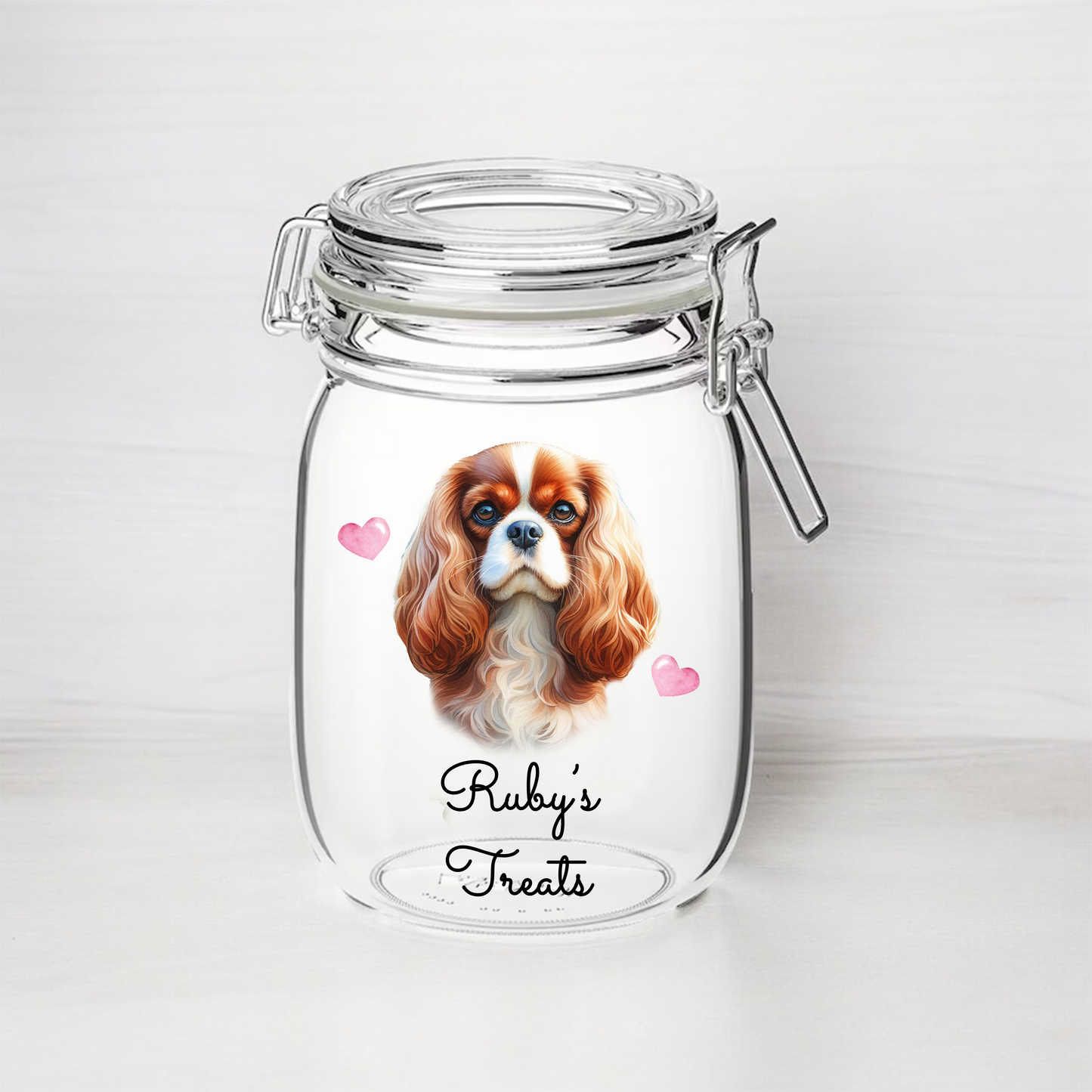 Personalised Cavalier King Charles Spaniel Dog Treat Kilner Style Gift Jar - DGJR08