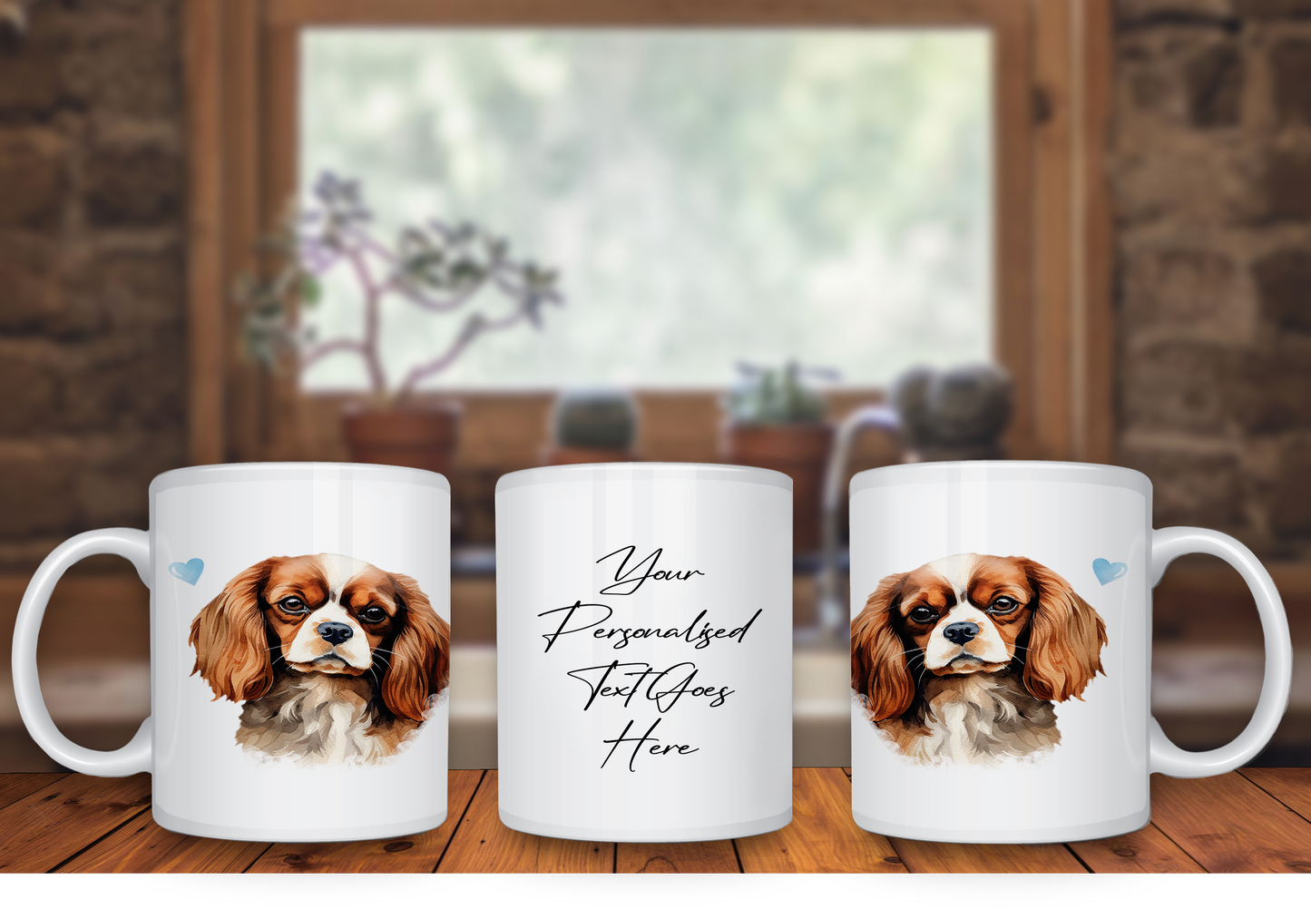 Personalised Dog Gift Mug - Cavalier King Charles Spaniel with Custom Message and Optional Hearts