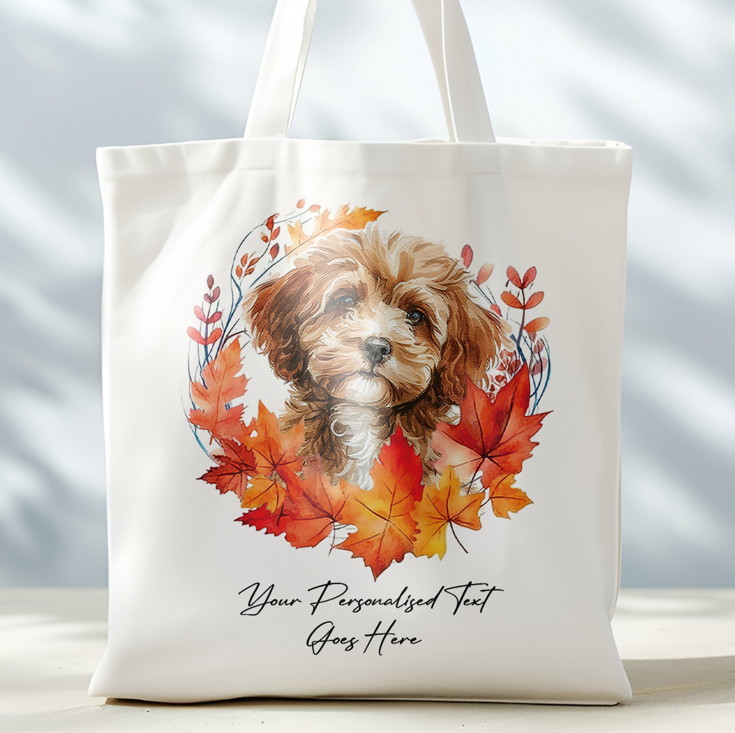 Personalised Dog Autumn Wreath Cavapoo Tote Bag