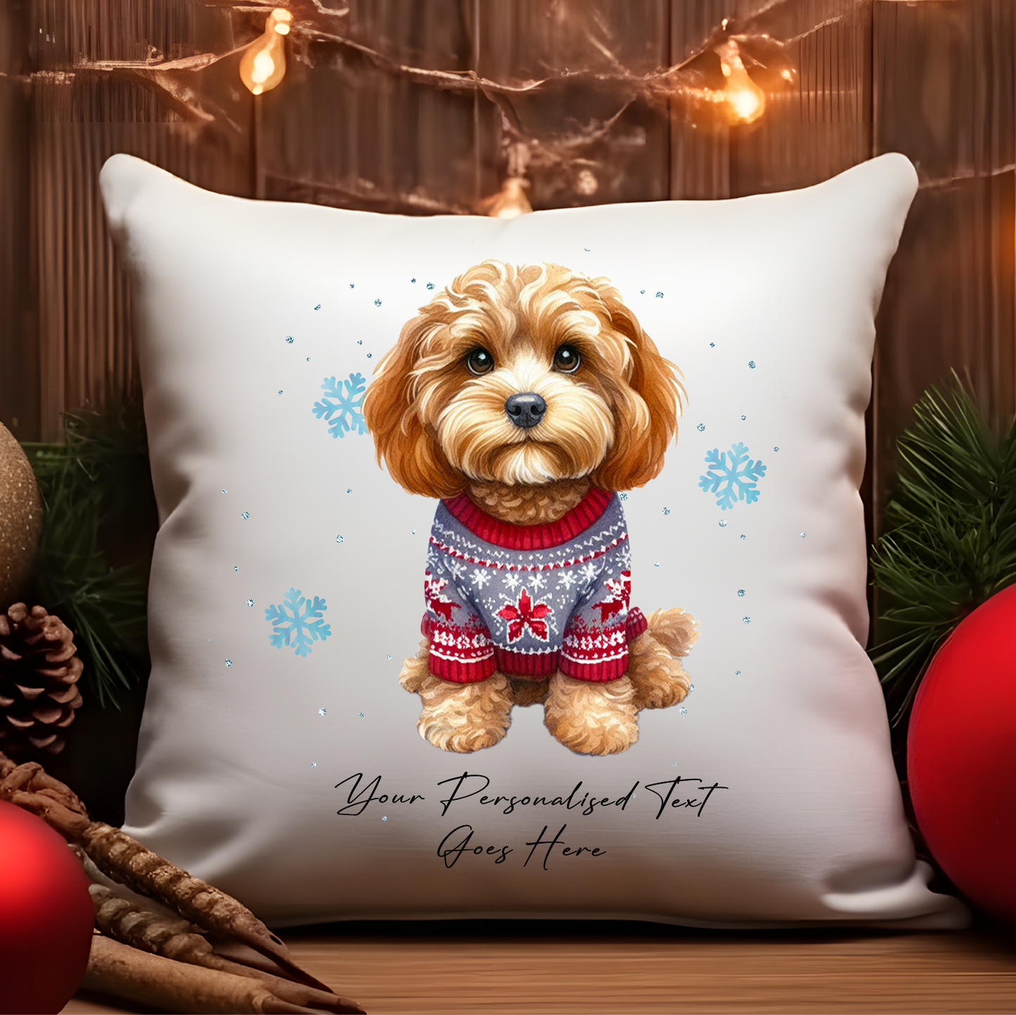 Personalised Cavapoo Dog Christmas jumper Cushion Cover Gift