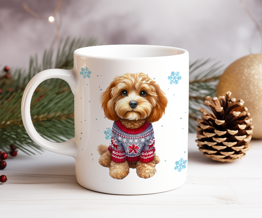 Personalised Cavapoo Dog Christmas Jumper Gift Mug