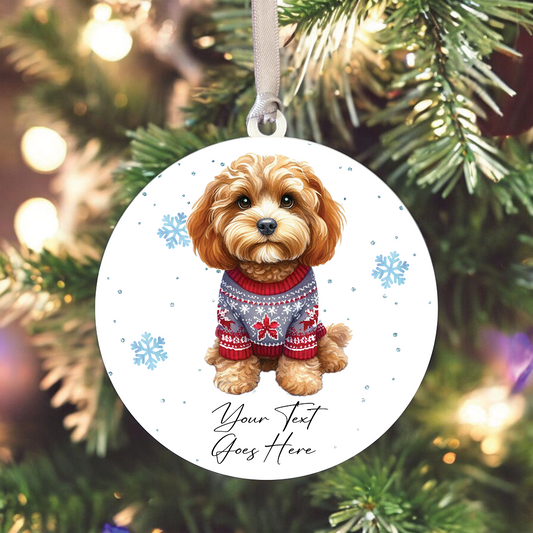 A Personalised Cavapoo Christmas Jumper Dog Hanging Bauble Decoration