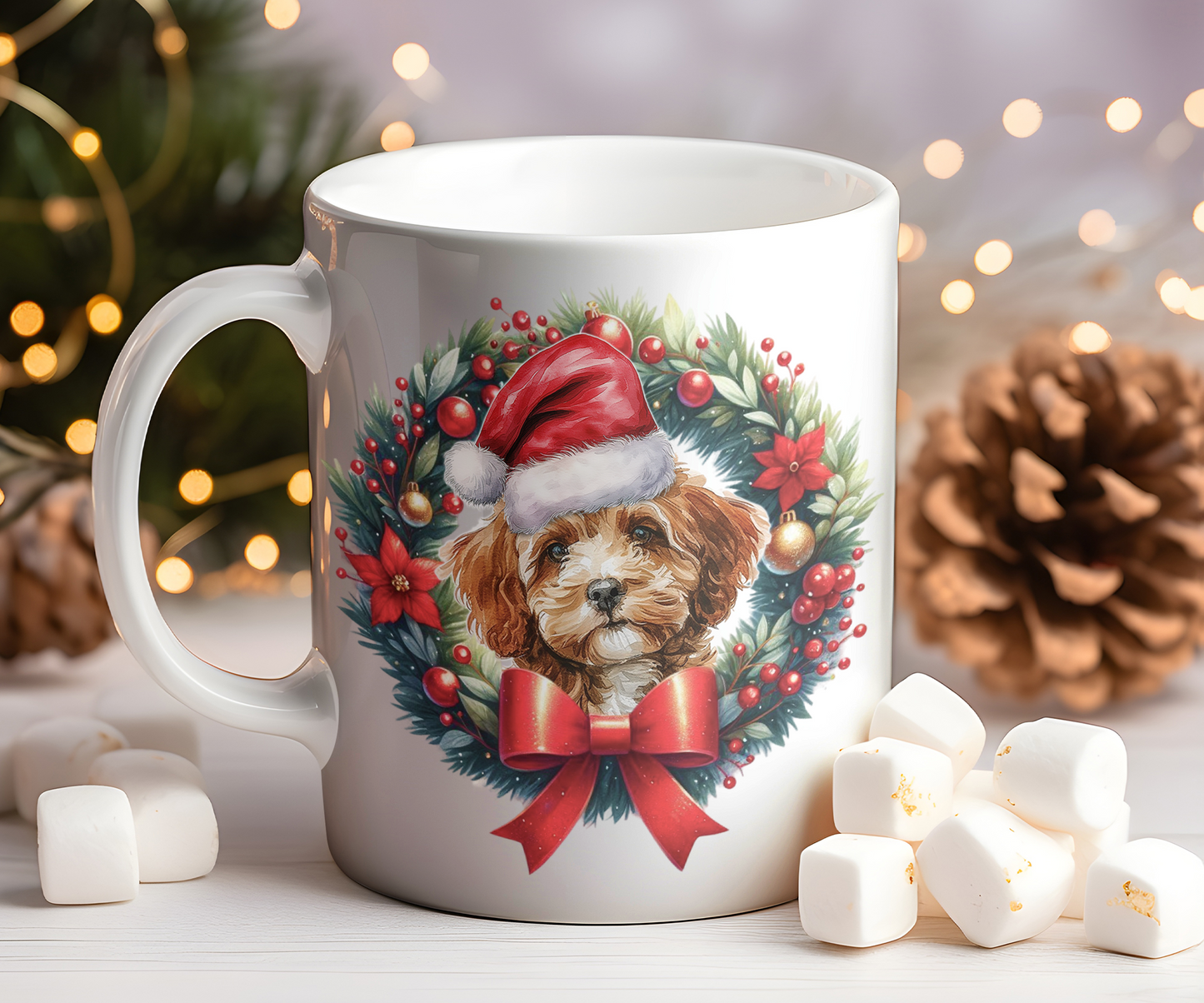 Personalised Cavapoo Dog Christmas Wreath Gift Mug