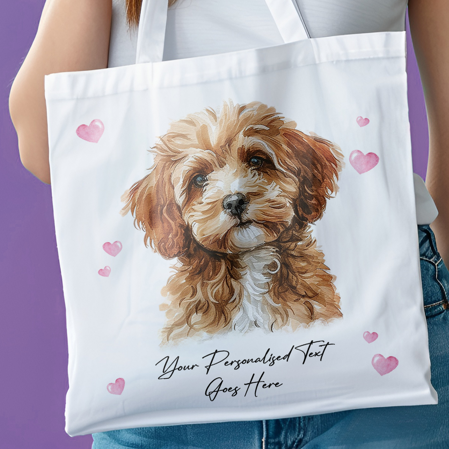 Personalised Dog Love Hearts Cavapoo Tote Bag