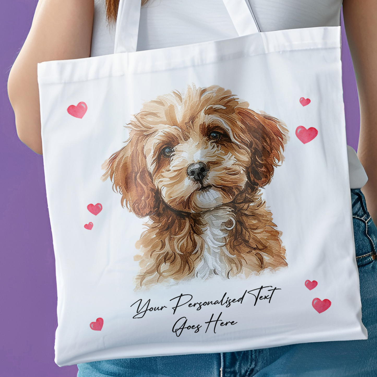 Personalised Dog Love Hearts Cavapoo Tote Bag