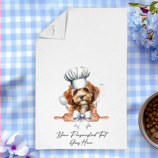 Personalised Dog In Chef Hat Gift Tea Towel - Cavapoo