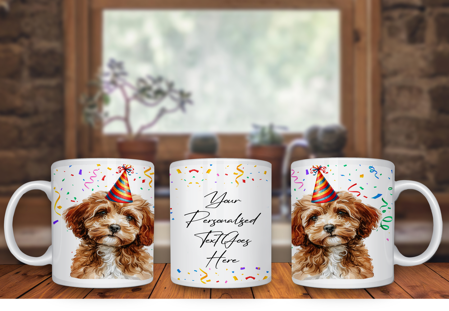 Personalised Dog Gift Mug - Cavapoo with Birthday Congratulations Party Hat