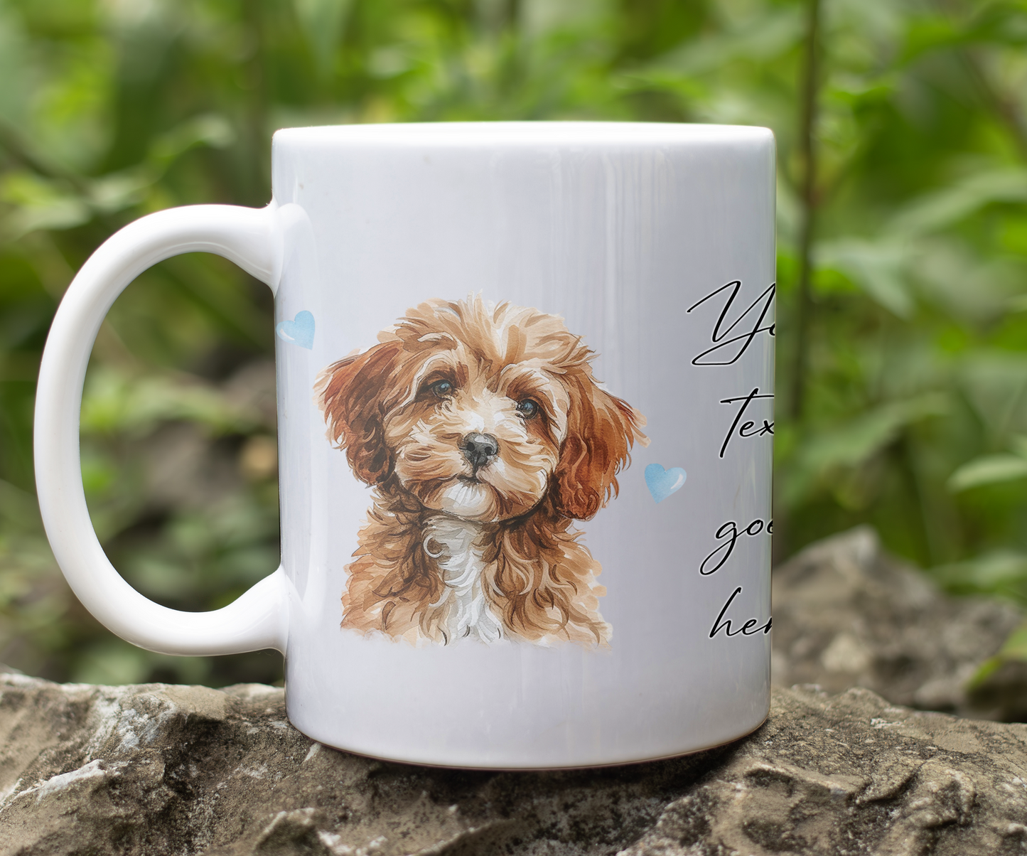 Personalised Dog Gift Mug - Cavapoo with Custom Message and Optional Hearts