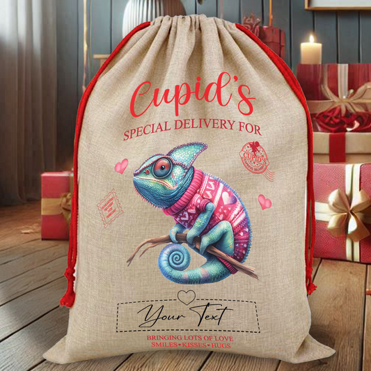 Personalised Animal Love Heart Valentine Anniversary Gift Sack - Chameleon