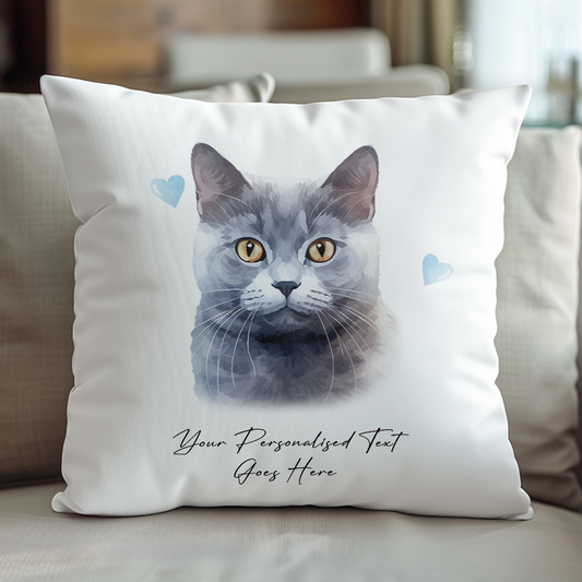 Personalised Chartreux Cat Love Hearts - Cushion Cover Gift