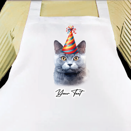 Personalised Cat Birthday Party Hat Cooking Apron - Chartreux