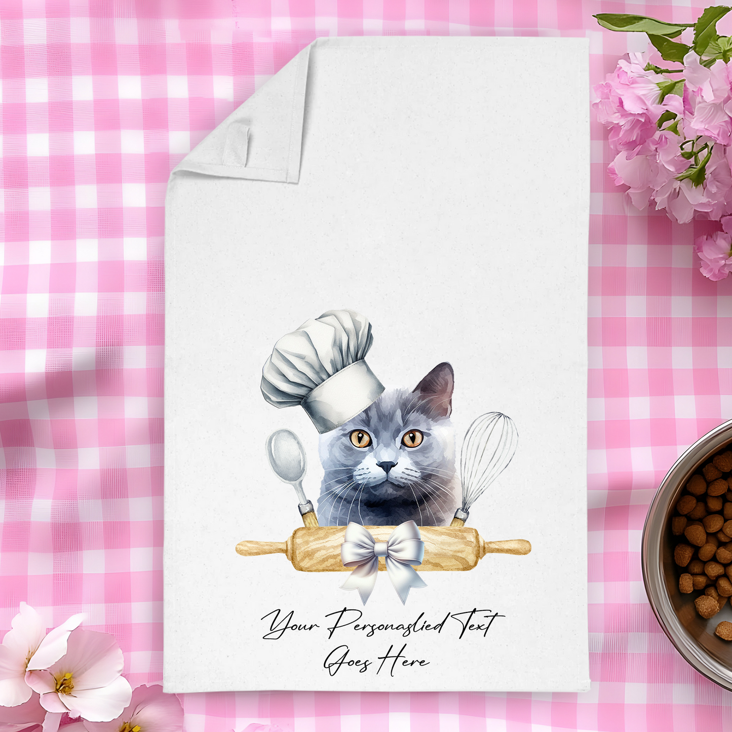 Personalised Cat In Chef Hat Gift Tea Towel - Chartreux