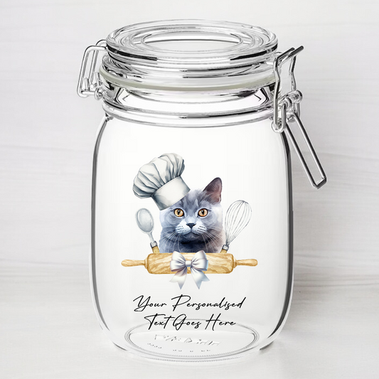 Personalised Chartreux Chef Cat - Kilner Style Gift Jar