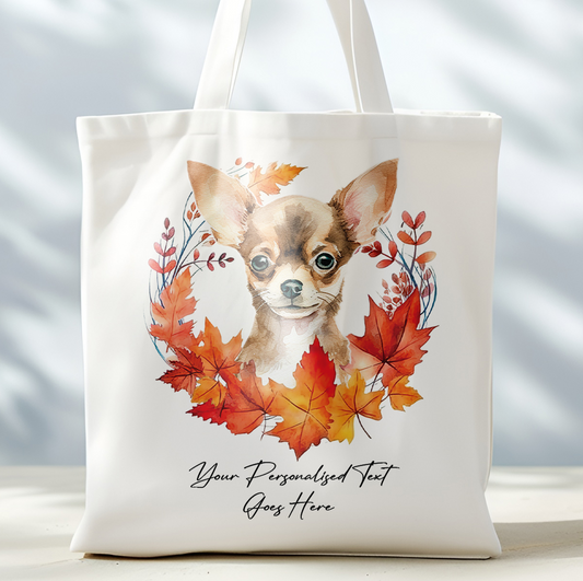 Personalised Dog Autumn Wreath Chihuahua Tote Bag