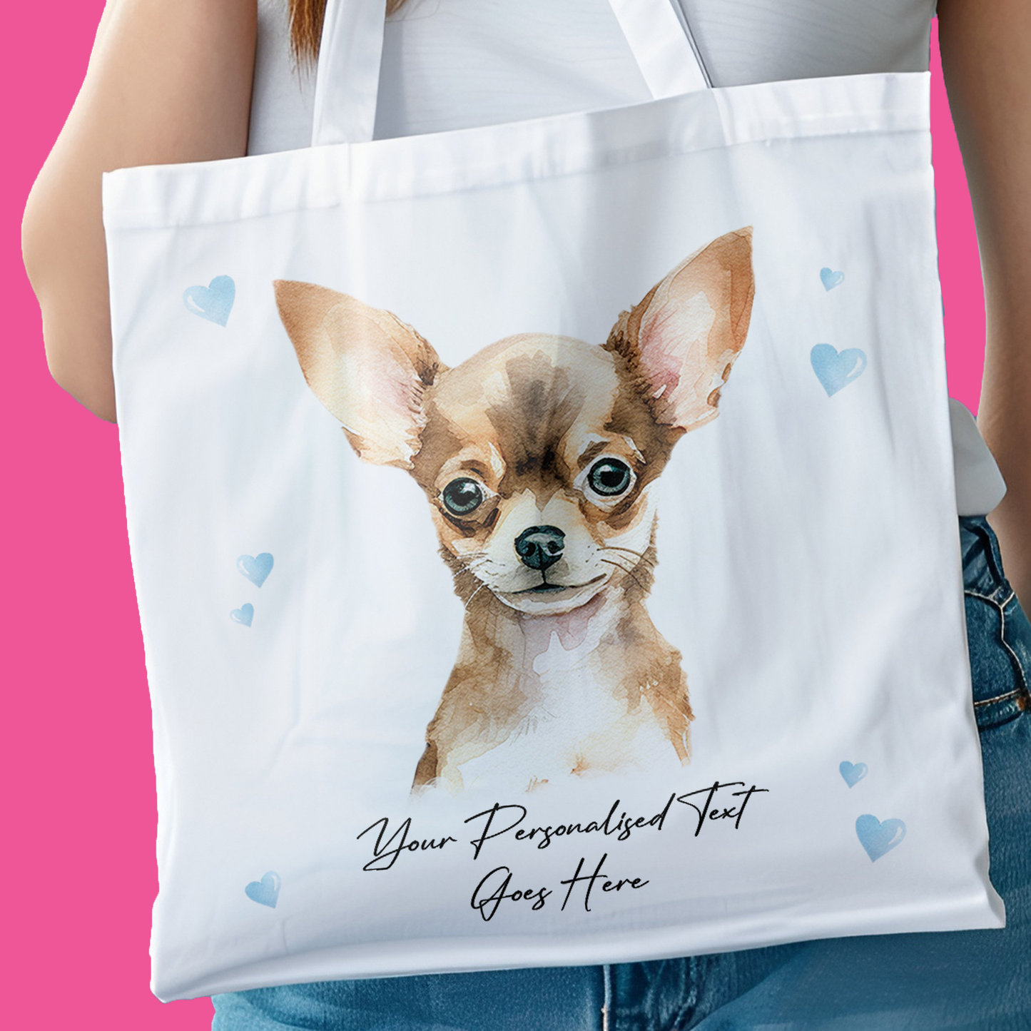 Personalised Dog Love Hearts Chihuahua Tote Bag