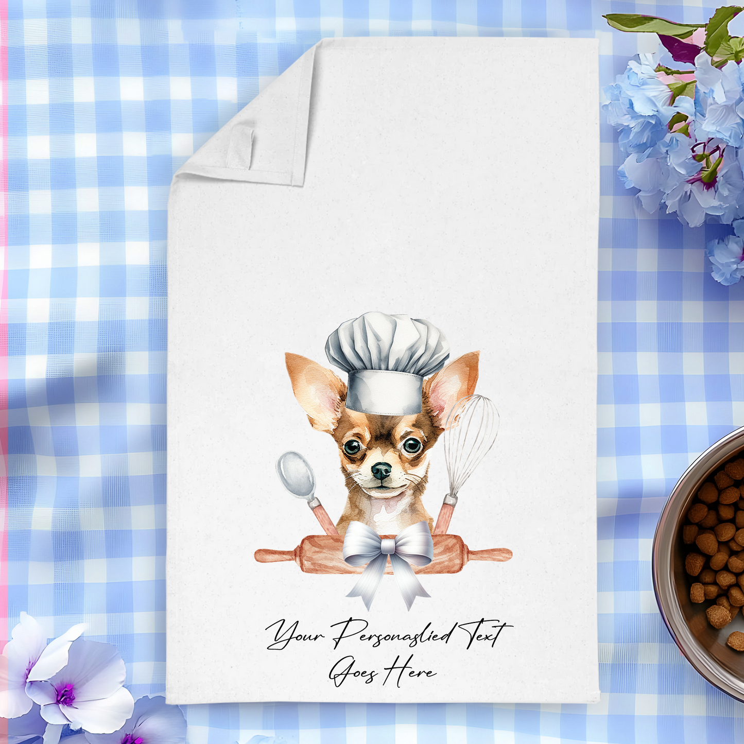 Personalised Dog In Chef Hat Gift Tea Towel - Chihuahua