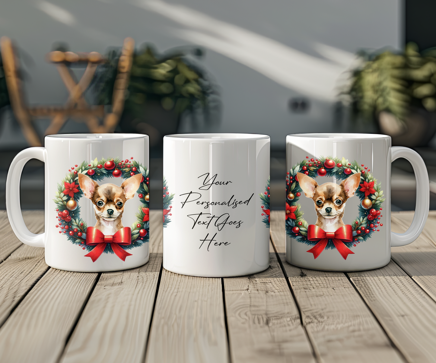 Personalised Chihuahua Dog Christmas Wreath Gift Mug