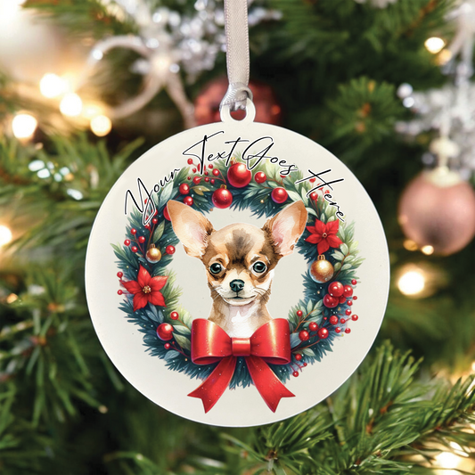 Personalised Chihuahua Dog Christmas Wreath - Hanging Bauble Decoration