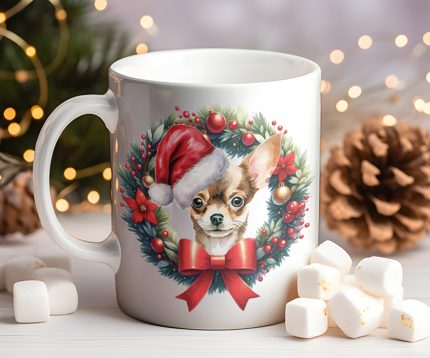 Personalised Chihuahua Dog Christmas Wreath Gift Mug