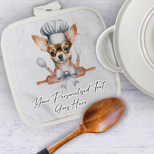 Personalised Dog In Chef Hat Gift Pot Holder / Grab - Chihuahua