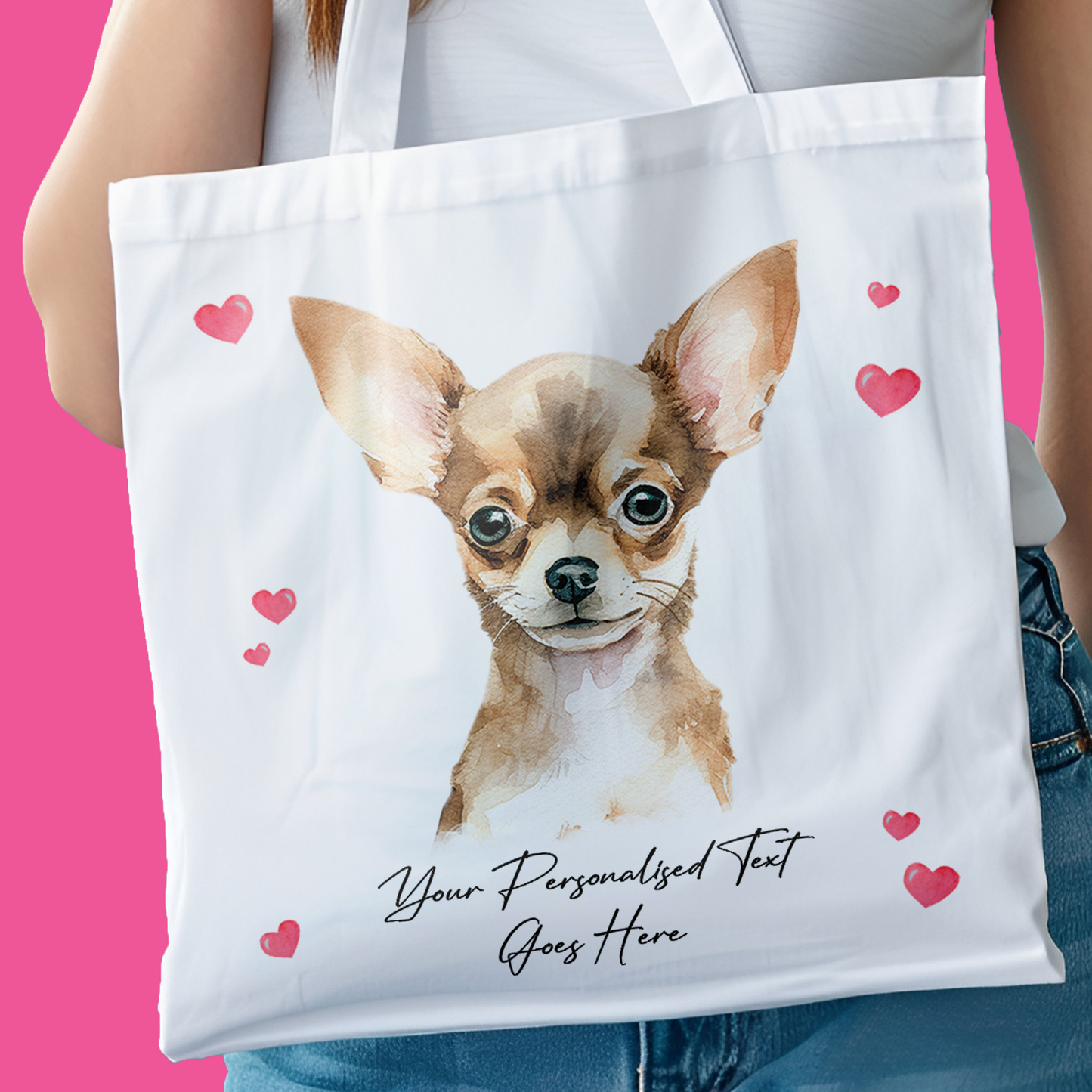 Personalised Dog Love Hearts Chihuahua Tote Bag