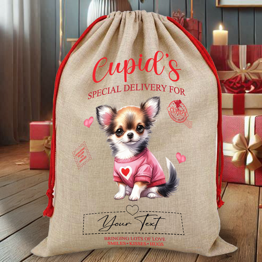 Personalised Dog Love Heart Valentine Anniversary Gift Sack - Chihuahua B