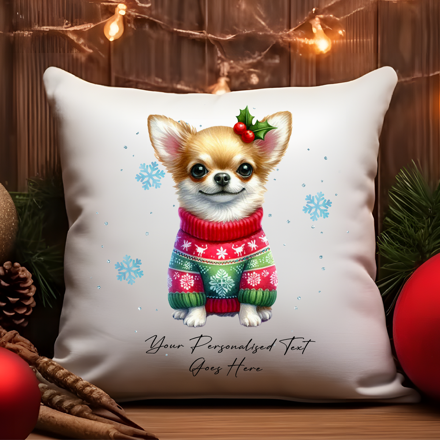 Personalised Chihuahua Dog Christmas jumper Cushion Cover Gift