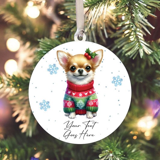 A Personalised Chihuahua Christmas Jumper Dog Hanging Bauble Decoration