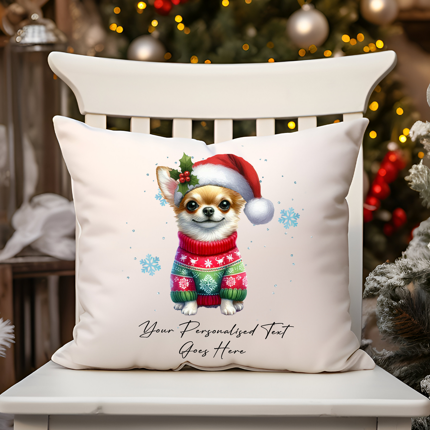 Personalised Chihuahua Dog Christmas jumper Cushion Cover Gift - Style B