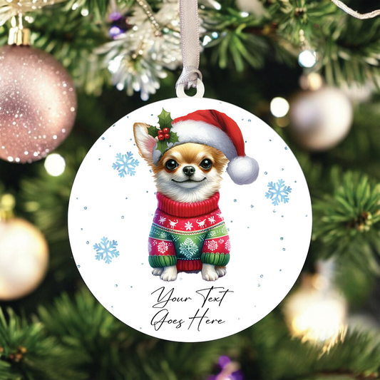 A Personalised Chihuahua Christmas Jumper Dog Hanging Bauble Decoration - B