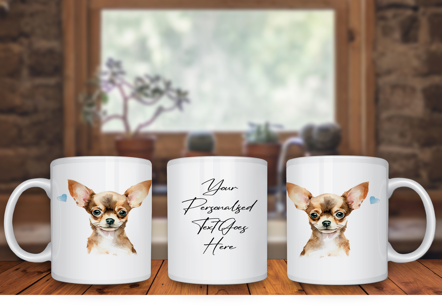 Personalised Dog Gift Mug - Chihuahua with Custom Message and Optional Hearts