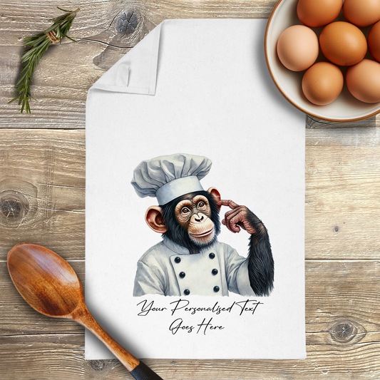 Personalised Watercolour Animal Chef Chimpanzee Tea Towel