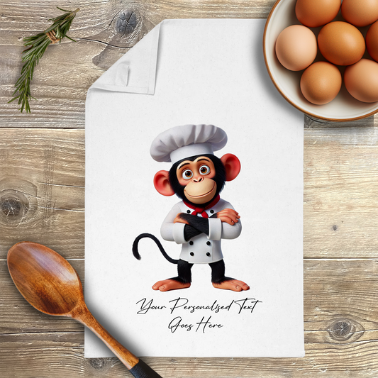 Personalised Toon Animal Chef Chimpanzee Tea Towel